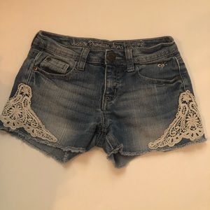 Girls Blue Denim Shorts with Lace